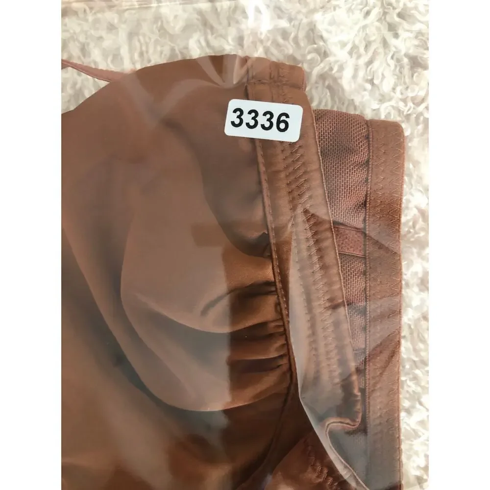 Mango Ruched Satin Bra Adjustable Straps Gathered Detail Brown Size Small